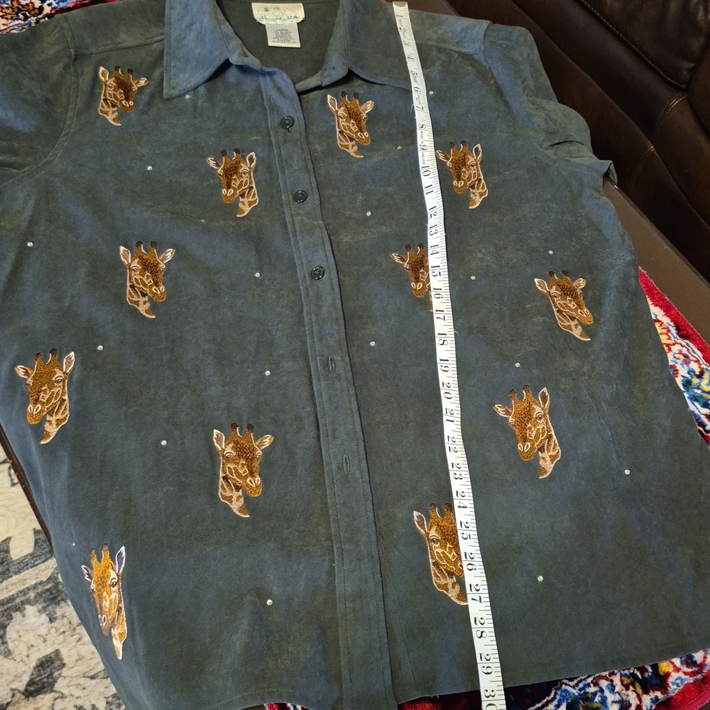 Quacker Factory Vintage Green Faux Suede Embroidered Giraffe Motif.(#1824) Sz.L. - Picture 11 of 15